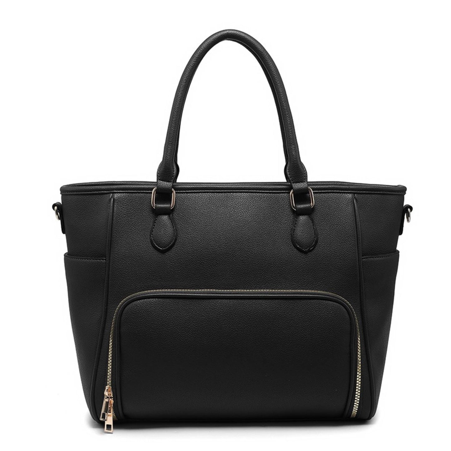 LADIES LARGE TOTE BAG BLACK VEGAN LEATHER LAPTOP WORK TRAVEL SHOULDER HANDBAG UK STOCK