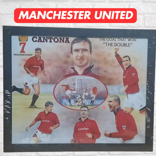 ERIC CANTONA MANCHESTER UNITED LEGEND - FRAMED PICTURE CELEBRATING THE DOUBLE UK STOCK