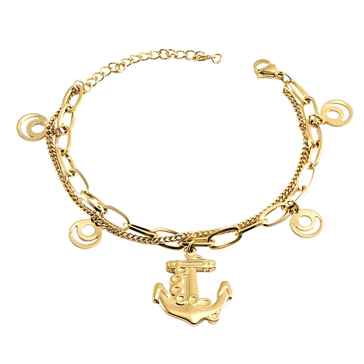 NEW 18K GOLD PLATED TITANIUM STEEL ANCHOR CHARM BRACELET WATERPROOF HER GIFT UK