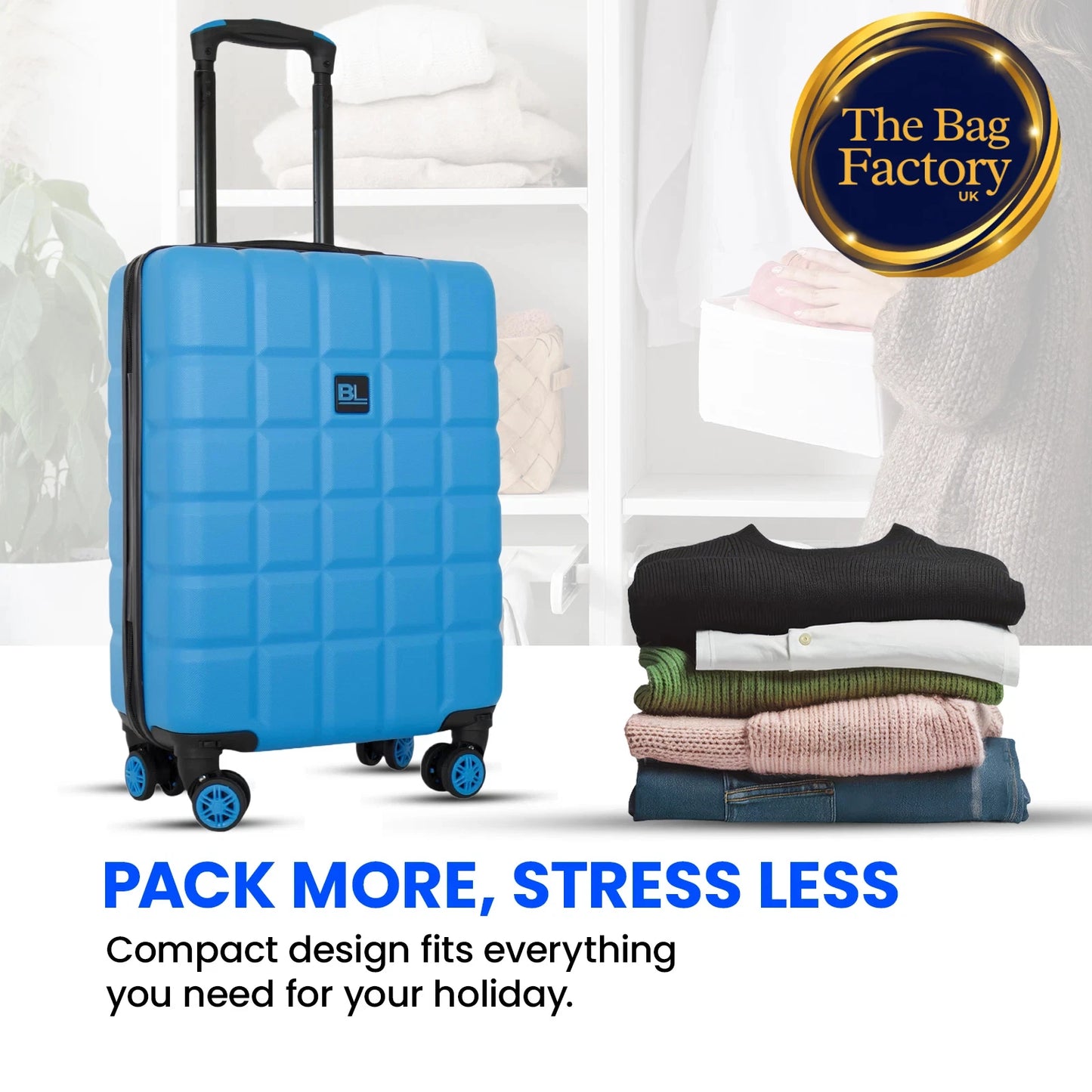 Ryanair fits 55x40x20cm Cabin ABSHardShell 4 wheel Suitcase Lightweight UK STOCK