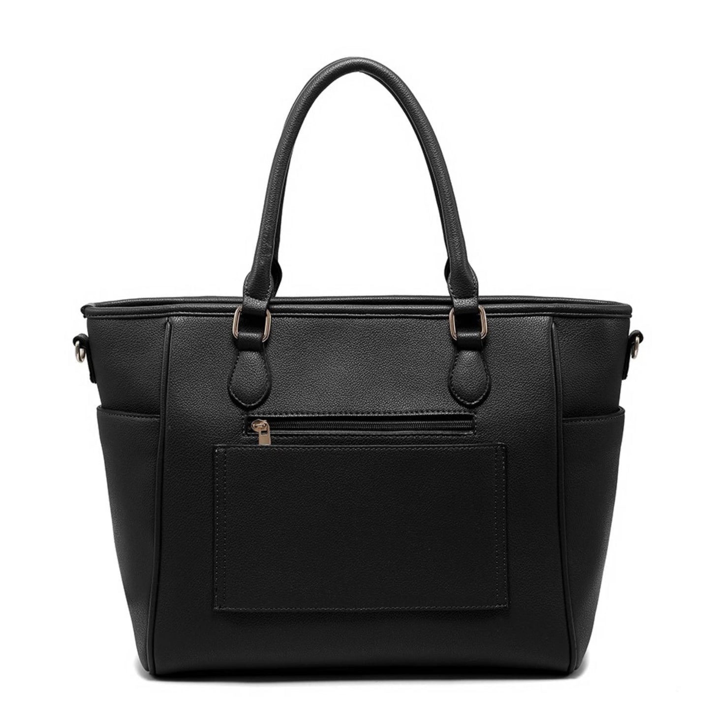 LADIES LARGE TOTE BAG BLACK VEGAN LEATHER LAPTOP WORK TRAVEL SHOULDER HANDBAG UK STOCK