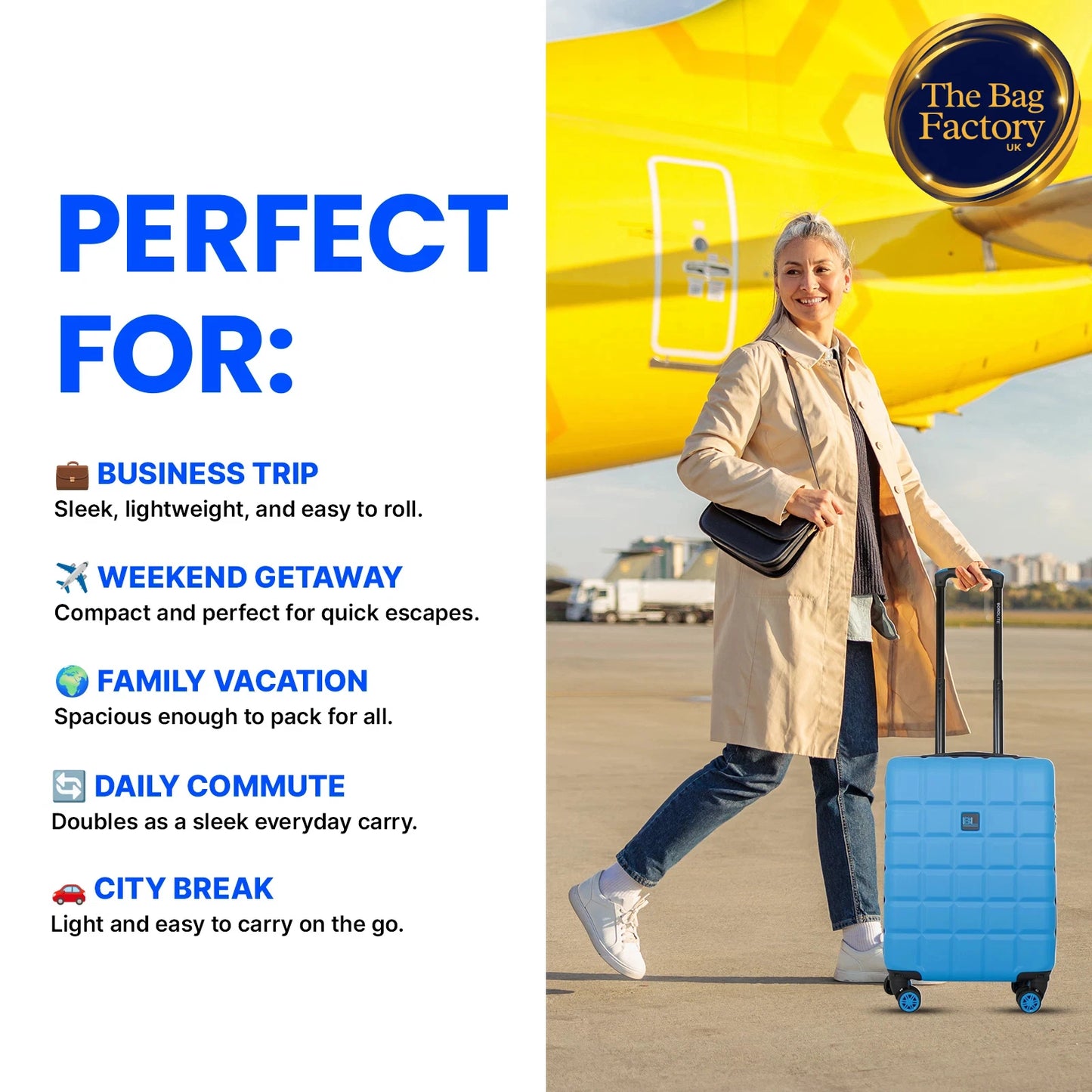 Ryanair fits 55x40x20cm Cabin ABSHardShell 4 wheel Suitcase Lightweight UK STOCK