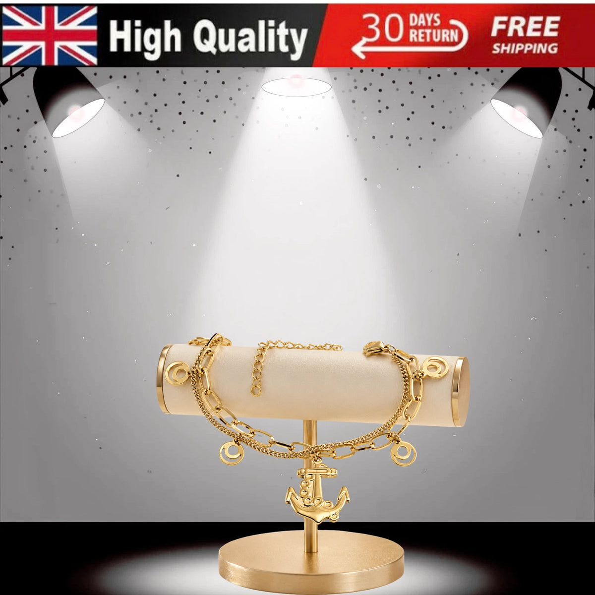 NEW 18K GOLD PLATED TITANIUM STEEL ANCHOR CHARM BRACELET WATERPROOF HER GIFT UK
