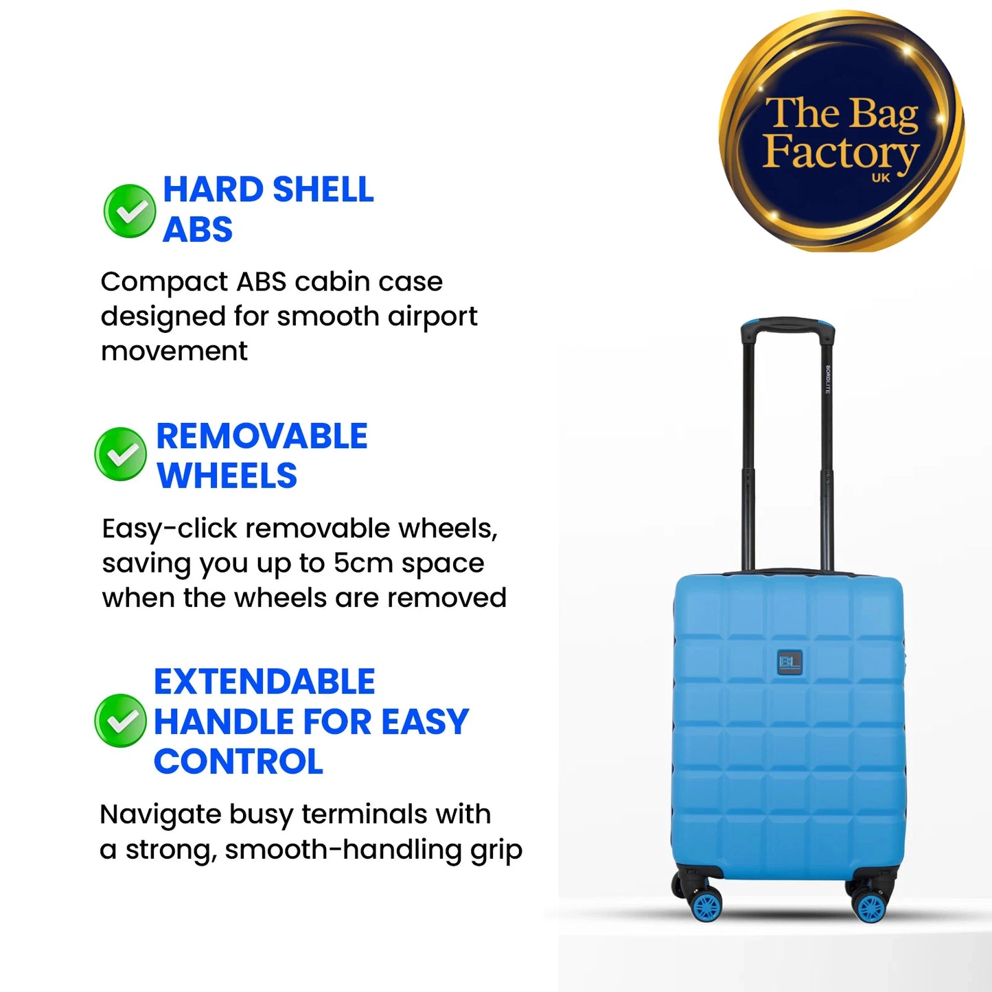 Ryanair fits 55x40x20cm Cabin ABSHardShell 4 wheel Suitcase Lightweight UK STOCK