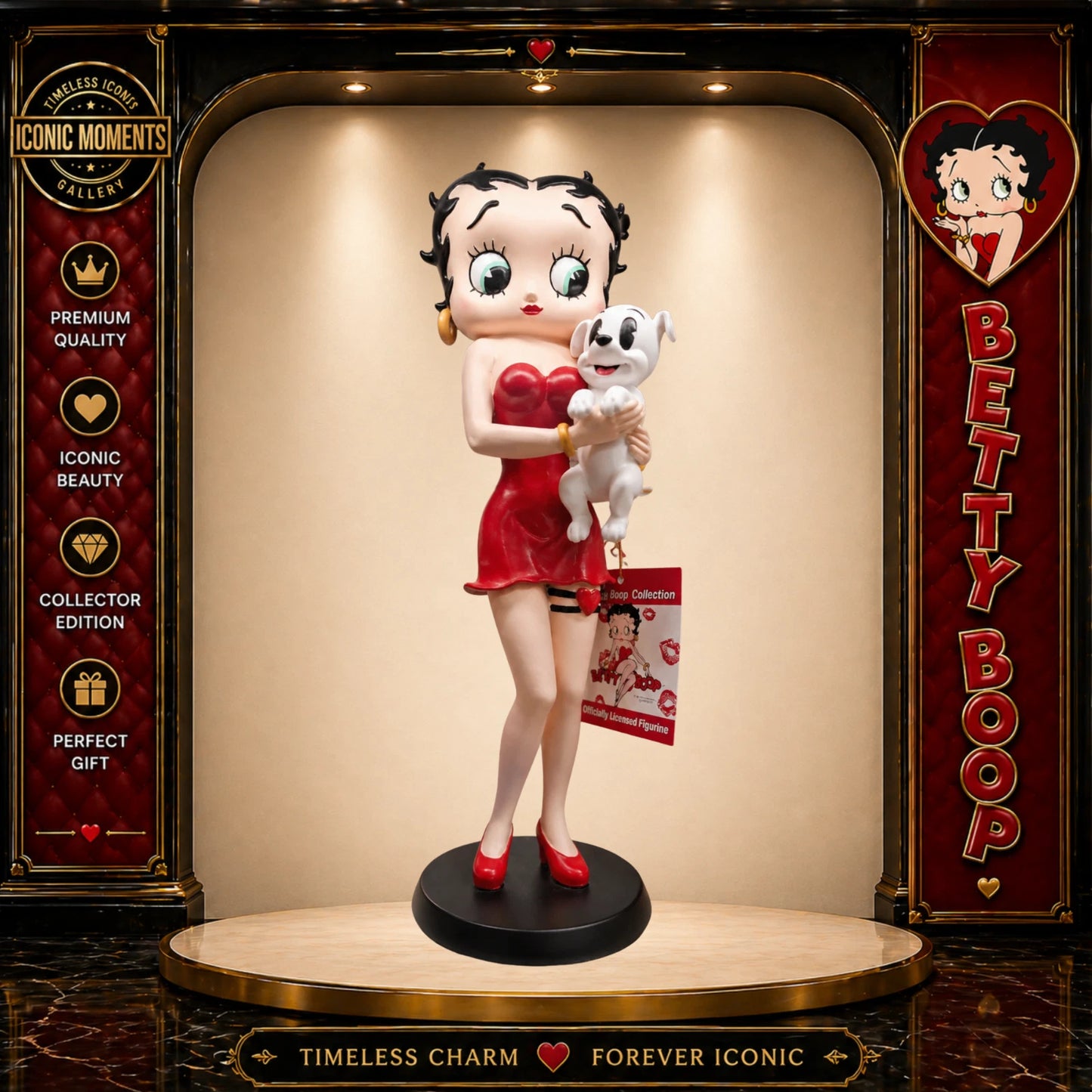 BETTY BOOP RED DRESS FIGURINE HOLDING DOG GARTER COLLECTIBLE ORNAMENT VINTAGE UK STOCK