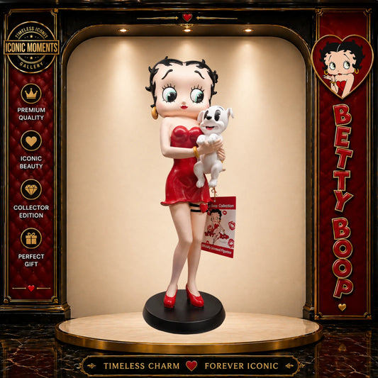 BETTY BOOP RED DRESS FIGURINE HOLDING DOG GARTER COLLECTIBLE ORNAMENT VINTAGE UK STOCK