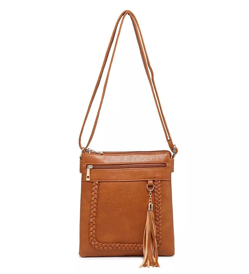 BOUTIQUE VEGAN LEATHER CROSSBODY BAG WOMEN'S TASSELS SHOULDER HANDBAG UK STOCK