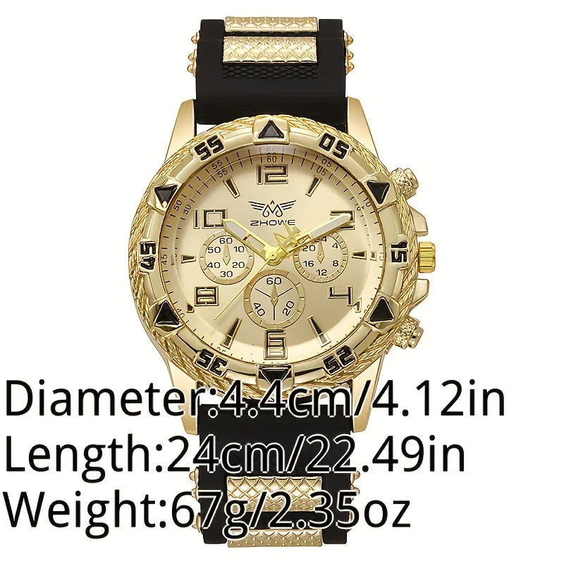 MEN'S FASHION BUSINESS WATCH CHUNKY BEZEL,QUARTZ,WHITE GOLD BLACK SILVER, UK