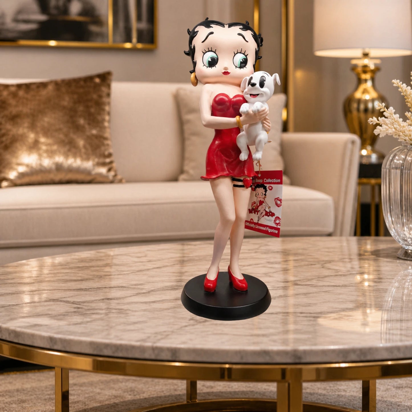 BETTY BOOP RED DRESS FIGURINE HOLDING DOG GARTER COLLECTIBLE ORNAMENT VINTAGE UK STOCK