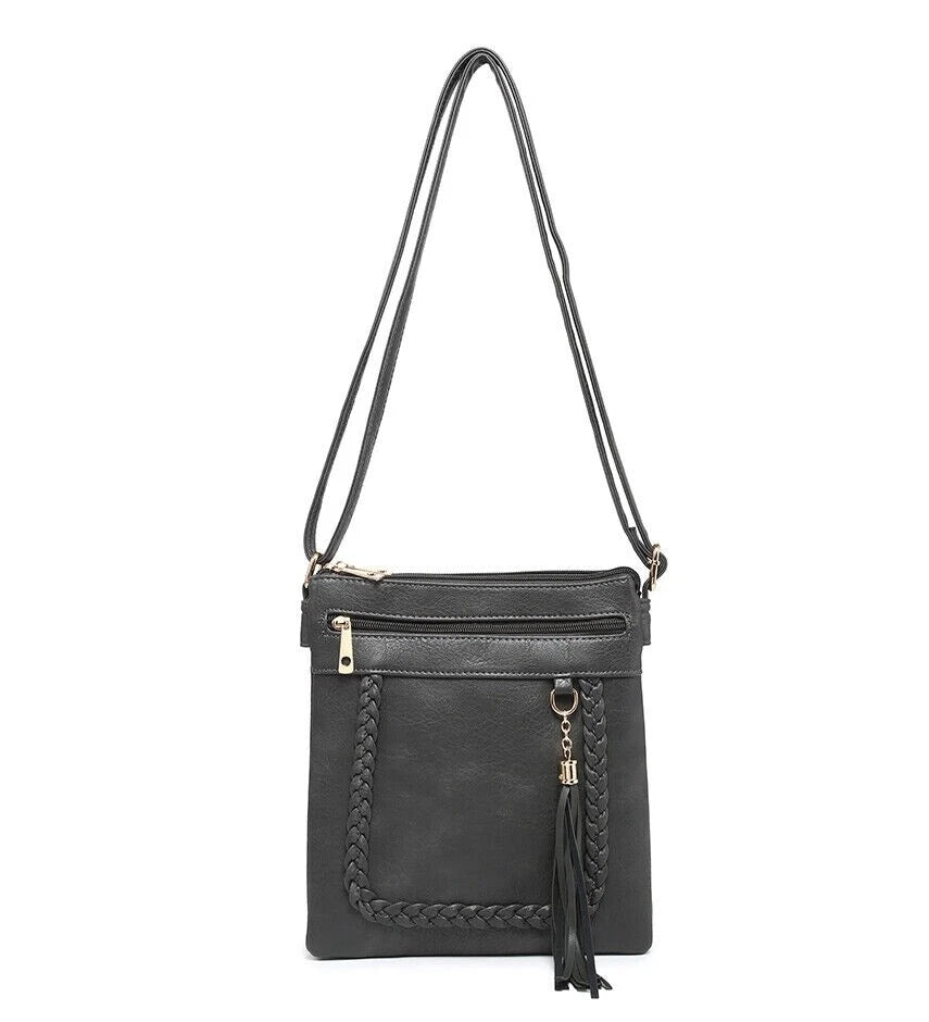 BOUTIQUE VEGAN LEATHER CROSSBODY BAG WOMEN'S TASSELS SHOULDER HANDBAG UK STOCK