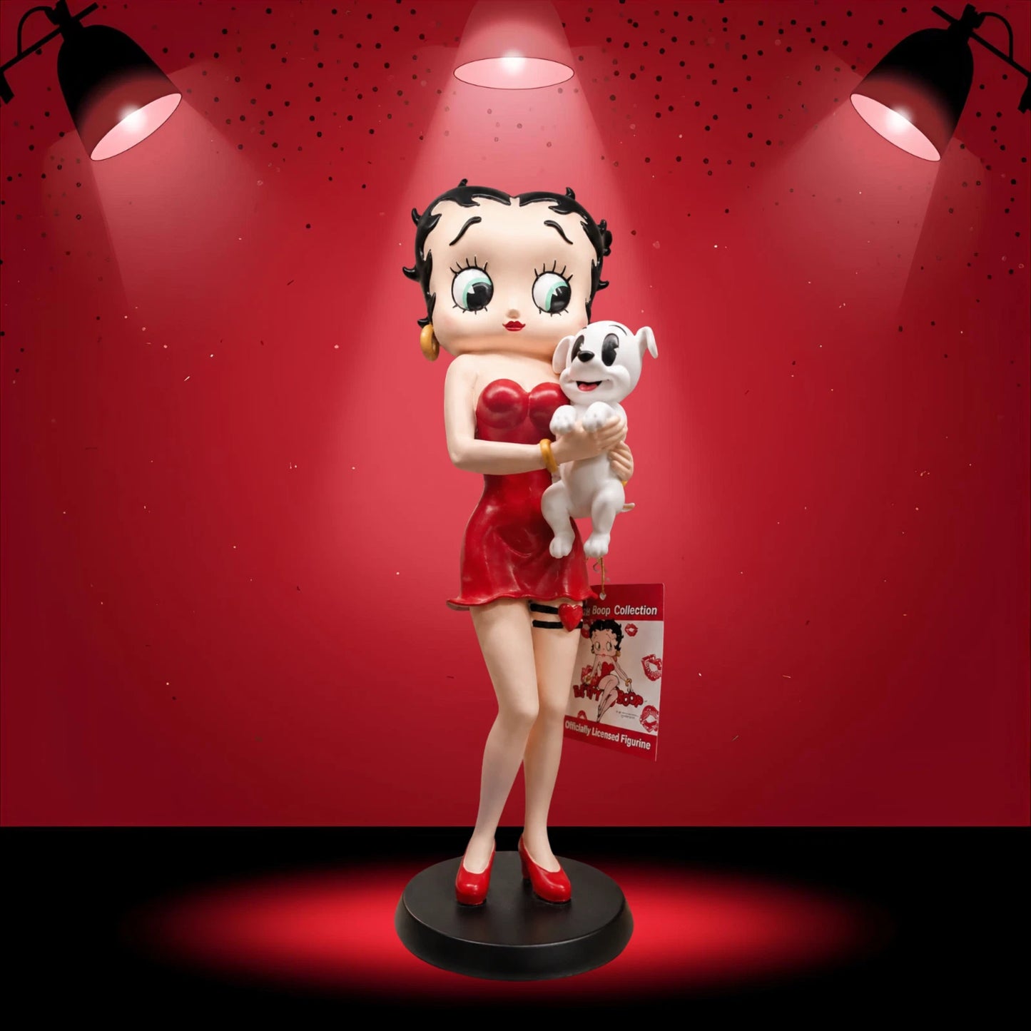 BETTY BOOP RED DRESS FIGURINE HOLDING DOG GARTER COLLECTIBLE ORNAMENT VINTAGE UK STOCK