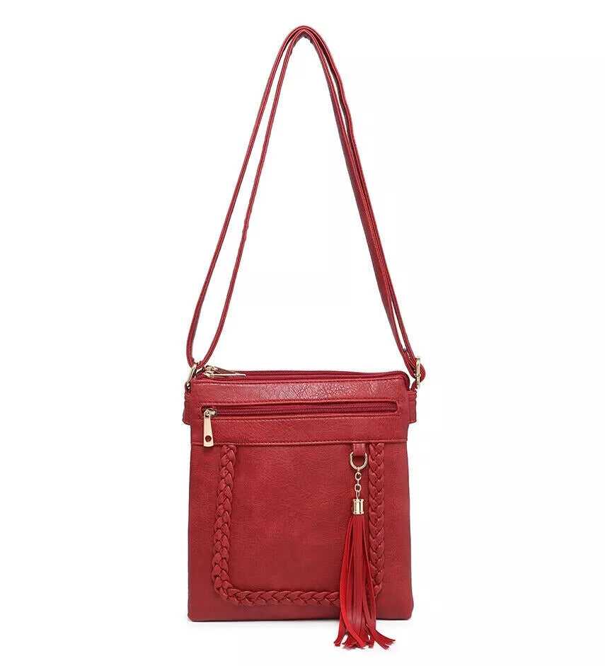 BOUTIQUE VEGAN LEATHER CROSSBODY BAG WOMEN'S TASSELS SHOULDER HANDBAG UK STOCK