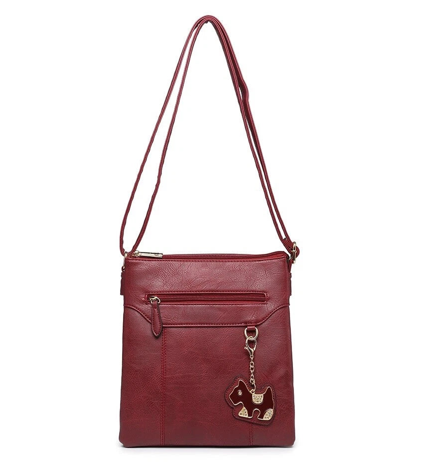BOUTIQUE VEGAN LEATHER CROSSBODY/SHOULDER WOMEN'S DOG-BAG CHARM HANDBAG UK STOCK