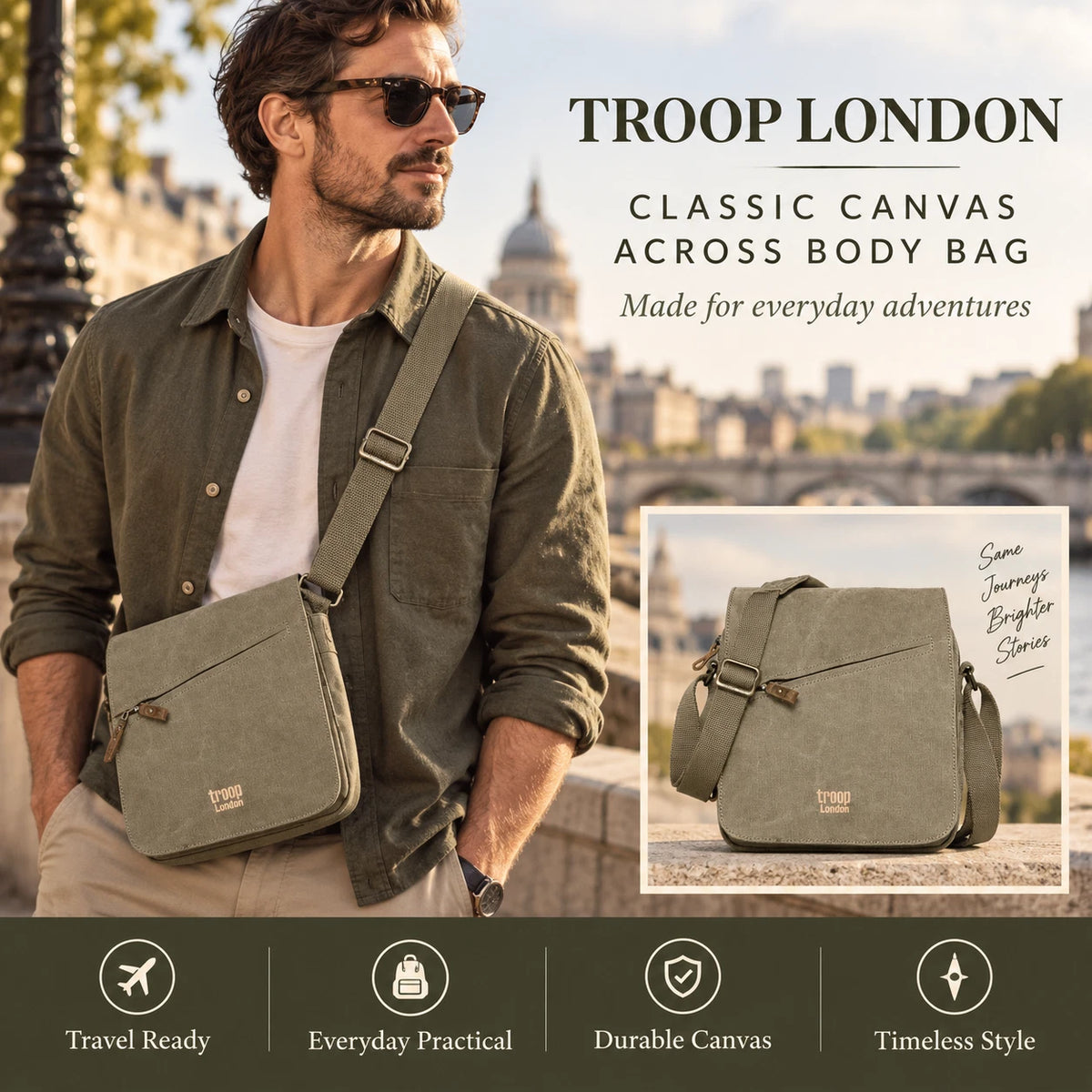 TROOP  LONDON TRP0238 CLASSIC CANVAS CROSSBODY SHOULDER BAG UNISEX GIFT