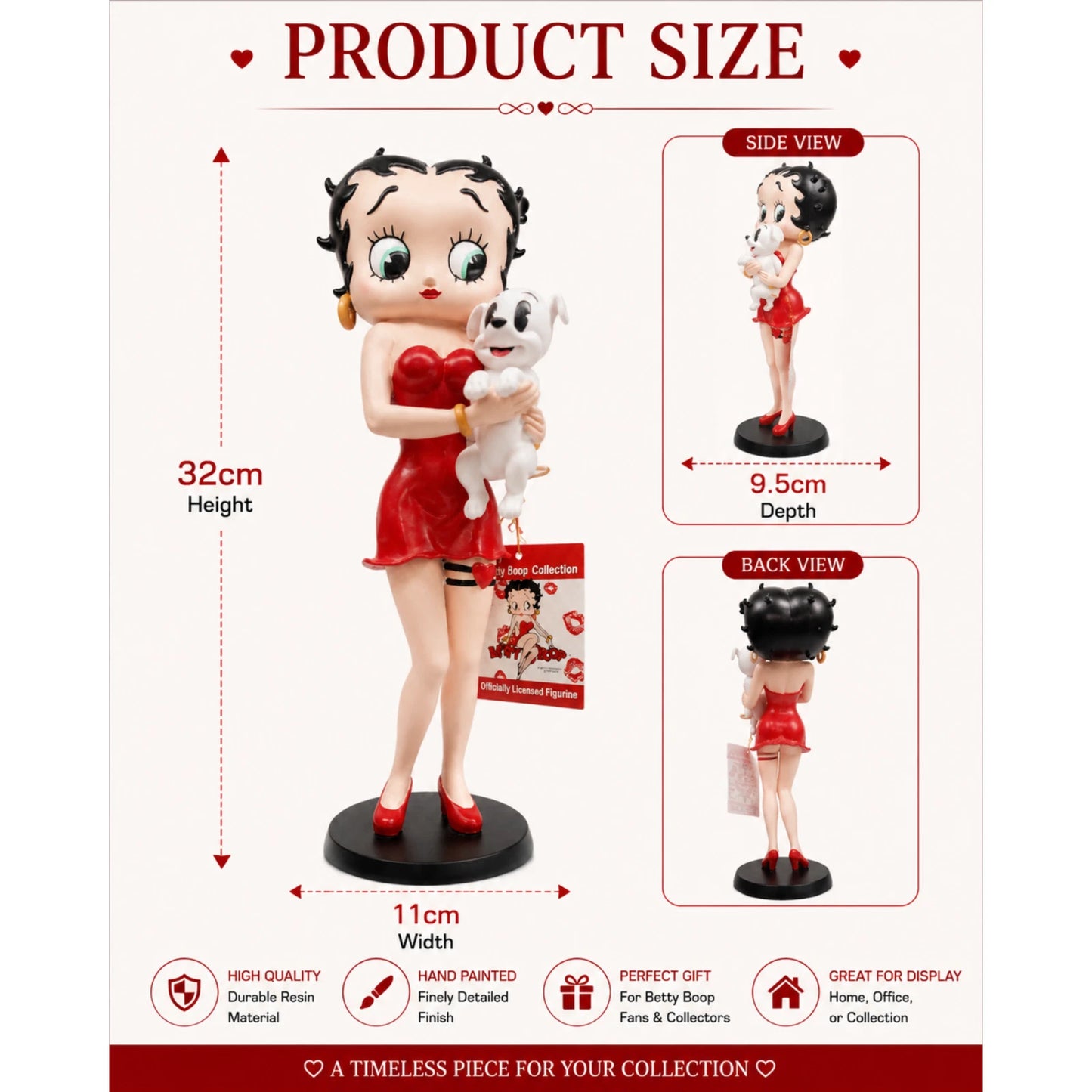 BETTY BOOP RED DRESS FIGURINE HOLDING DOG GARTER COLLECTIBLE ORNAMENT VINTAGE UK STOCK
