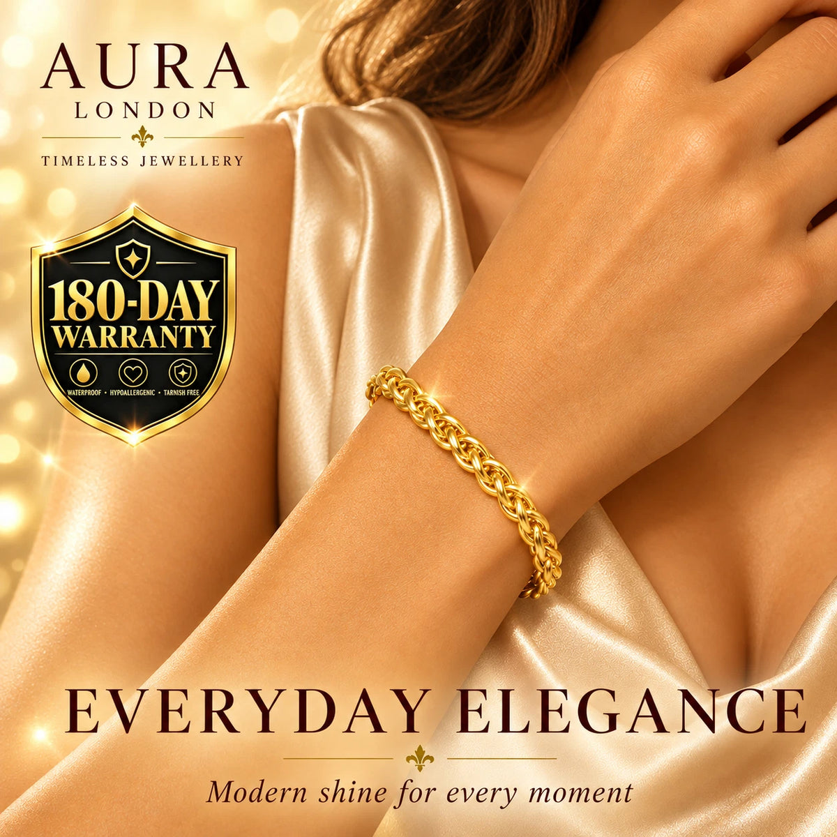 18K GOLD PLATED TITANIUM STEEL LADIES CHUNKY BRAIDED CHAIN BRACELET WATERPROOF