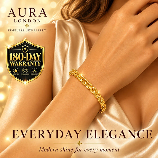 18K GOLD PLATED TITANIUM STEEL LADIES CHUNKY BRAIDED CHAIN BRACELET WATERPROOF