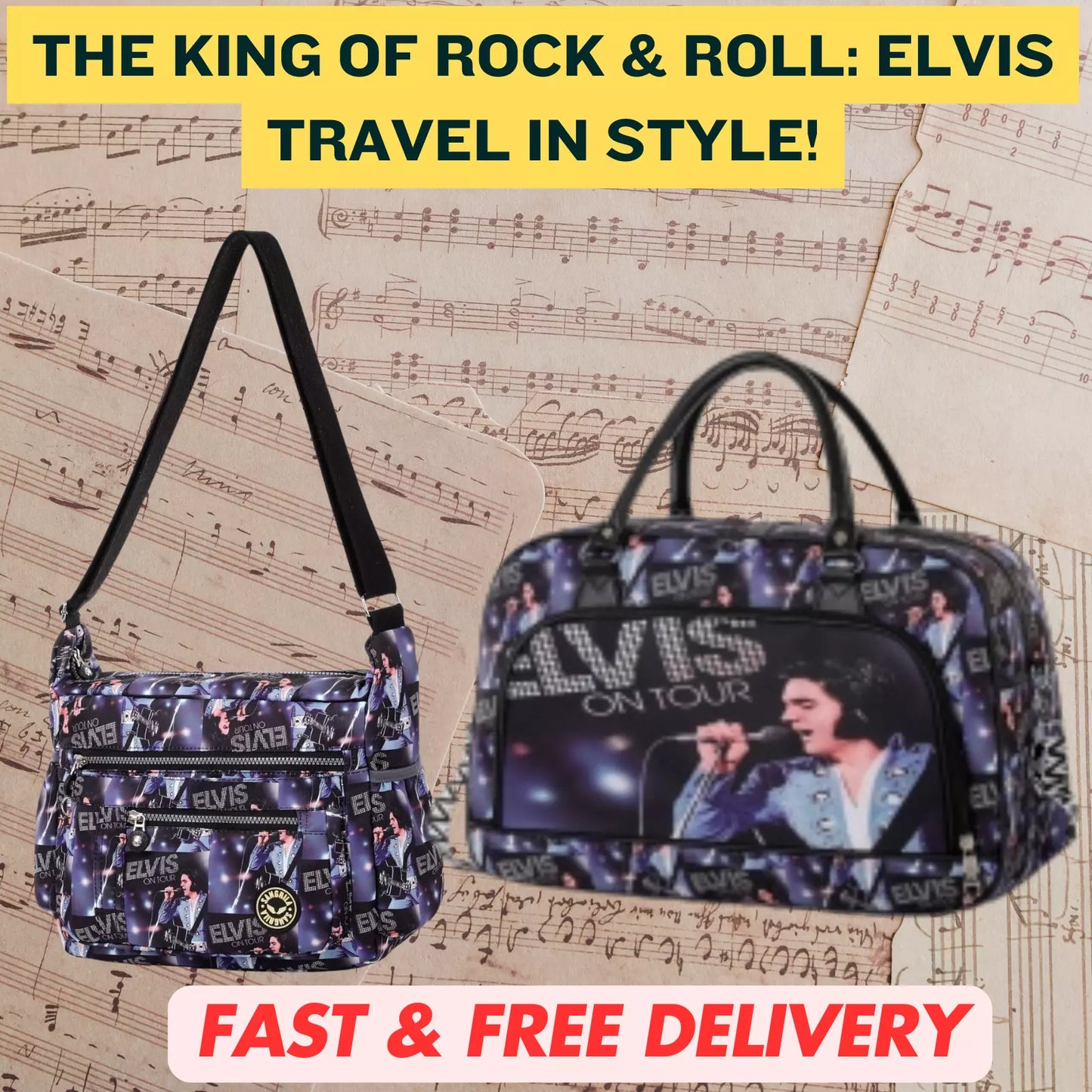 ELVIS PRESLEY LIGHTWEIGHT HOLDALL CROSSBODY BAG TRAVEL, GYM, WEEKEND UK STOCK