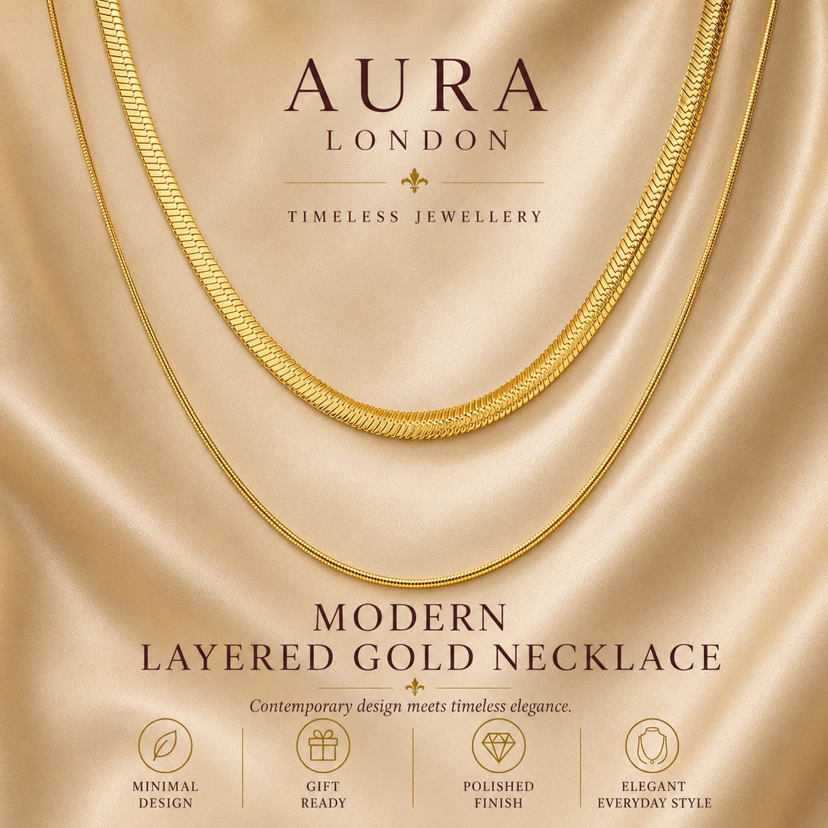 18K GOLD PLATED TITANIUM STEEL DOUBLE LAYER CHAIN NECKLACE WATERPROOF LADIES UK