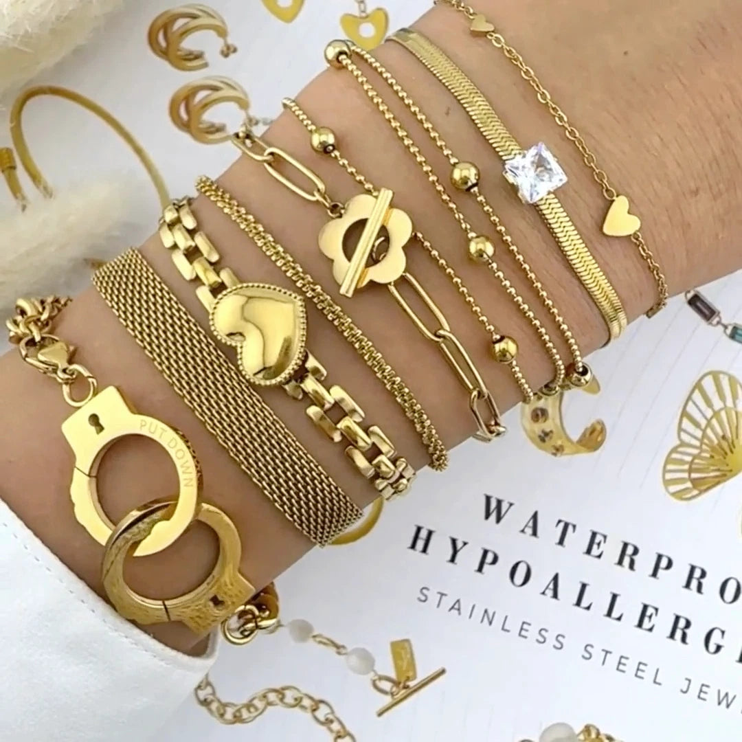 18K GOLD PLATED TITANIUM STEEL LADIES MESH BRACELET ADJUSTABLE WATERPROOF GIFT