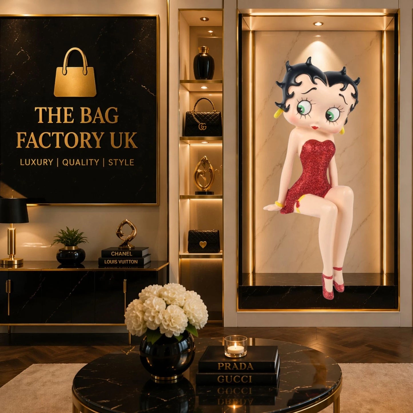 NEW BETTY BOOP SHELF SITTER RED DRESS FIGURINE VINTAGE ORNAMENT GIFT COLLECTIBLE