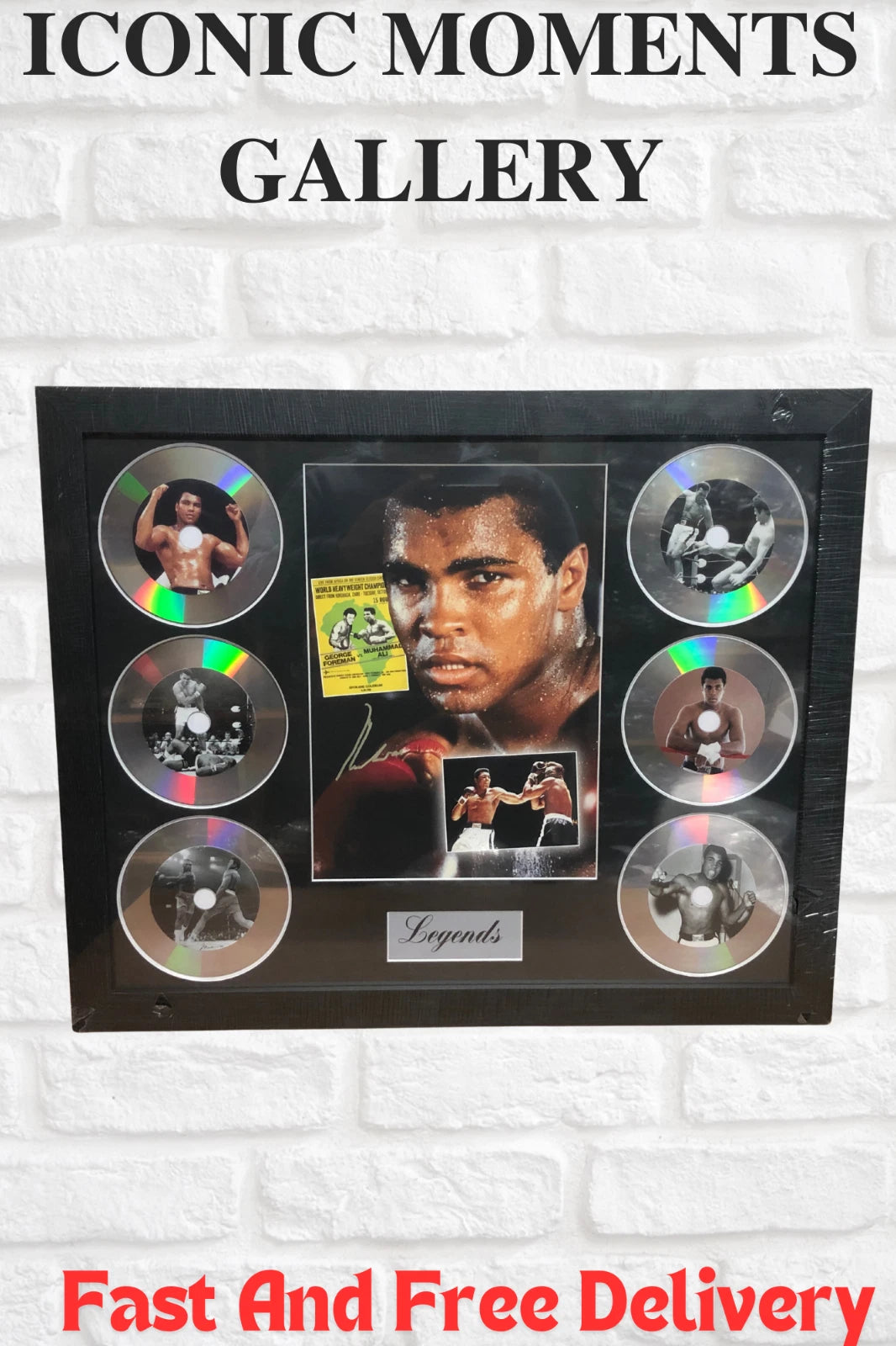 MUHAMMAD ALI MEMORABILIA FRAMED PICTURE PRESENTATION DISC SET LEGEND OF THE RING UK STOCK