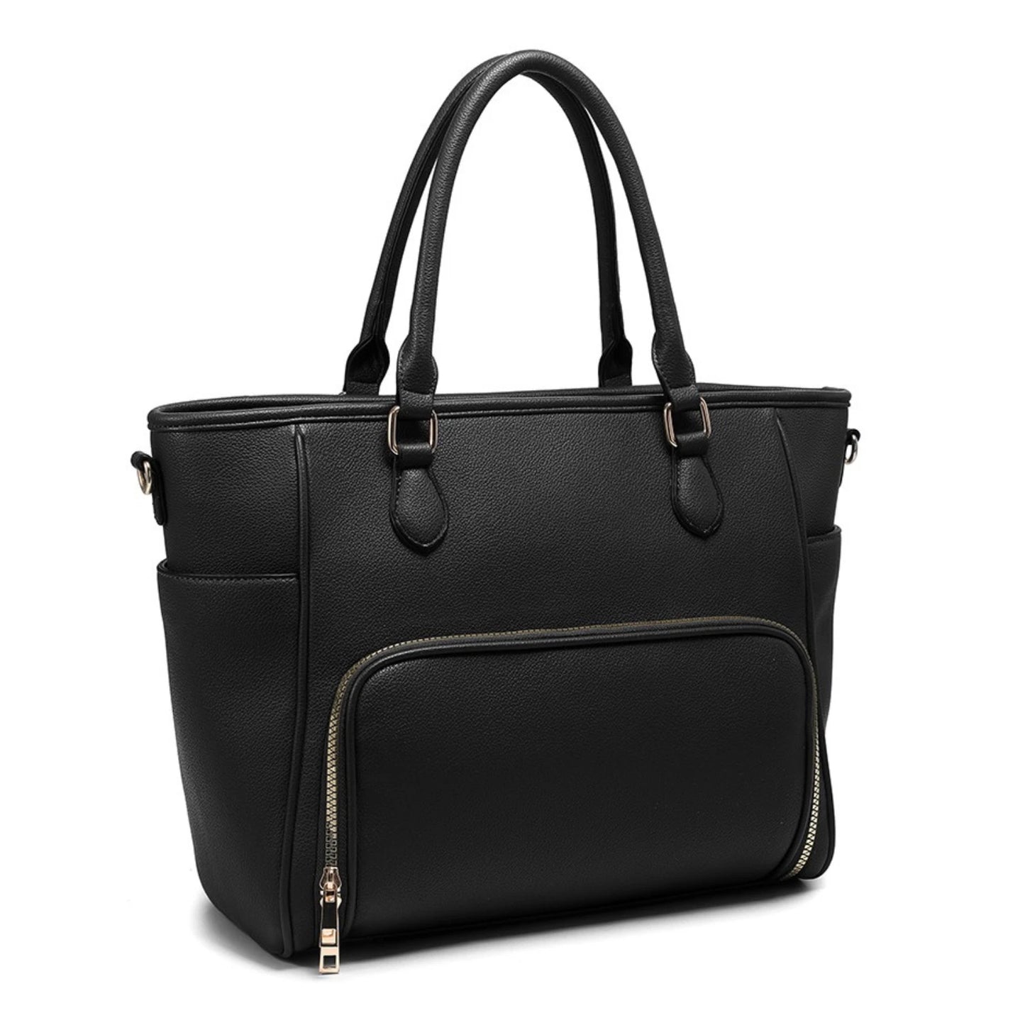 LADIES LARGE TOTE BAG BLACK VEGAN LEATHER LAPTOP WORK TRAVEL SHOULDER HANDBAG UK STOCK