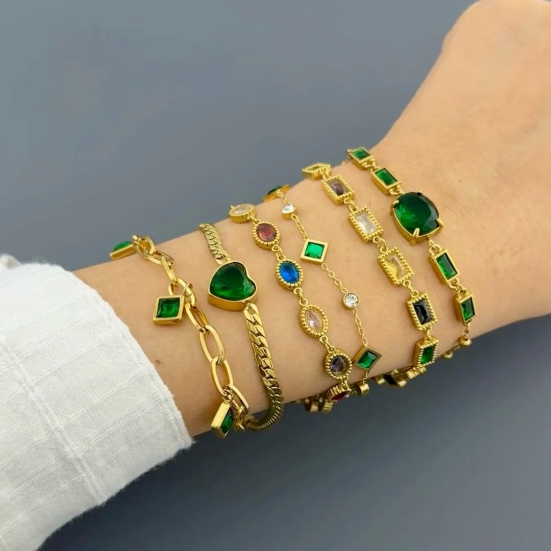 18K GOLD PLATED TITANIUM STEEL LADIES MULTICOLOUR CZ TENNIS BRACELET ADJUSTABLE