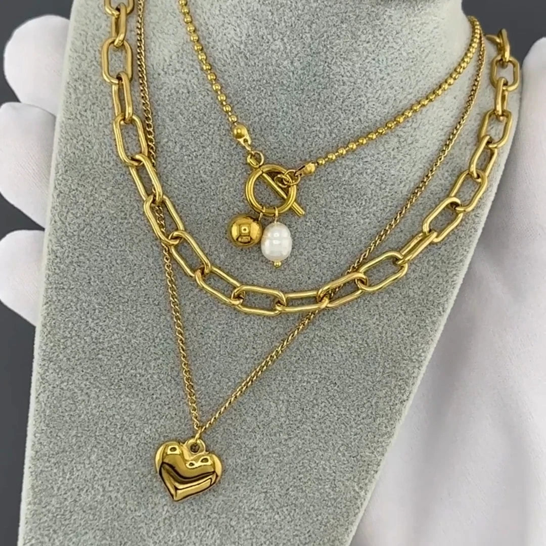 18K GOLD PLATED STAINLESS STEEL FRESHWATER PEARL TOGGLE NECKLACE LADIES GIFT UK