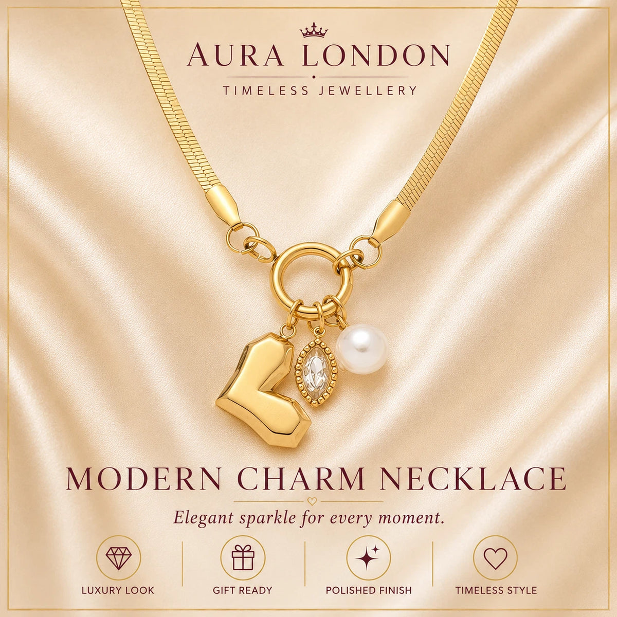 18K GOLD PLATED TITANIUM STEEL PEARL CHARM NECKLACE WATERPROOF HYPOALLERGENIC UK