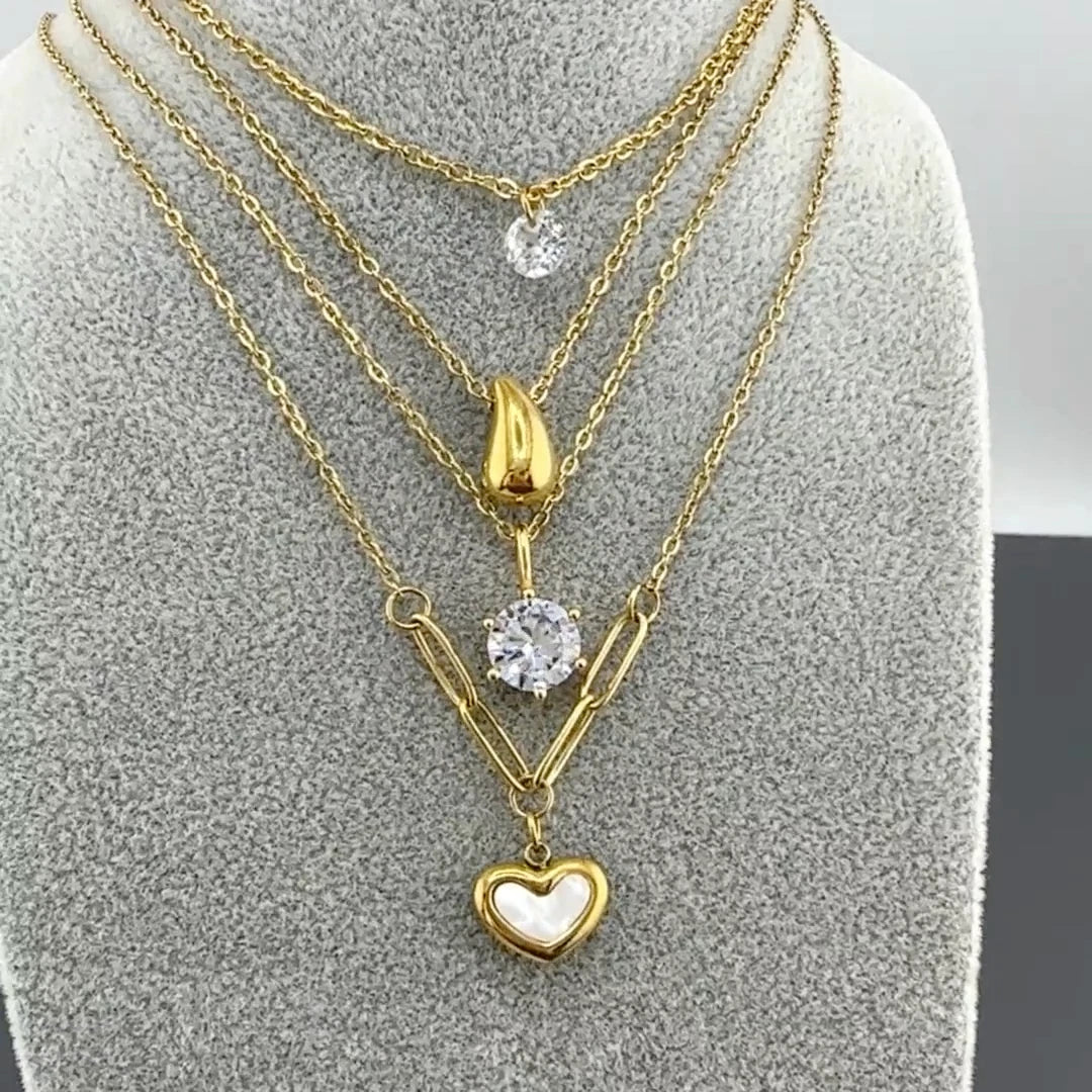 18K GOLD PLATED DROP PENDANT NECKLACE LADIES TITANIUM STEEL ANTI TARNISH GIFT UK