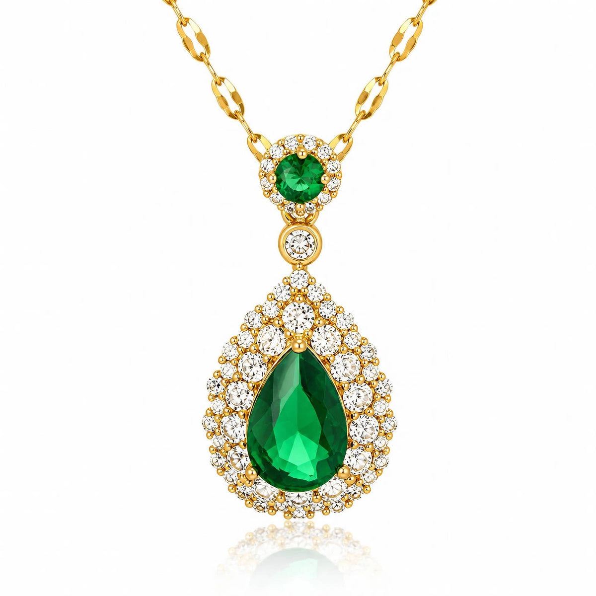 18K Gold Plated Titanium Steel Green Teardrop Pendant Necklace Waterproof Gift