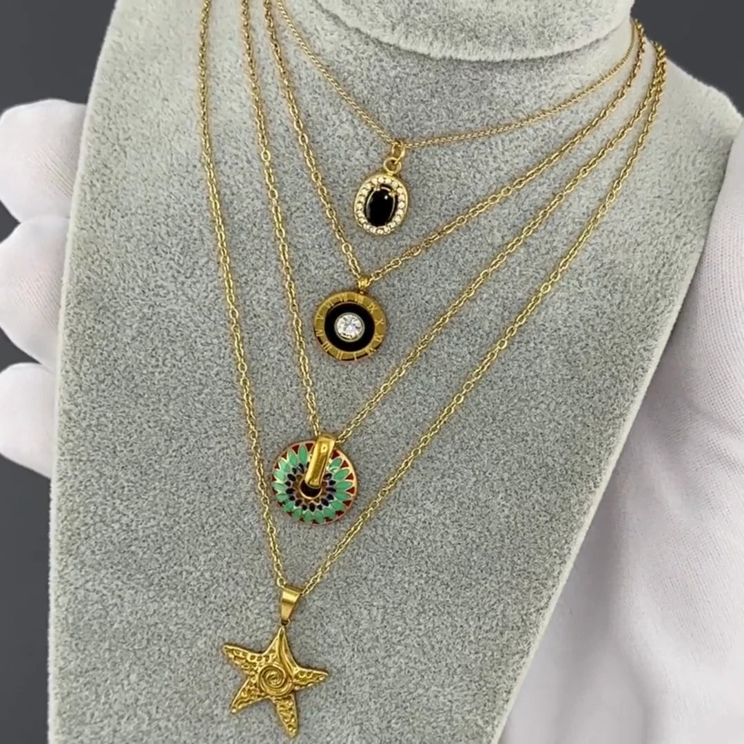 18K GOLD PLATED TITANIUM STEEL ROMAN NUMERAL CZ NECKLACE LADIES ANTI TARNISH UK