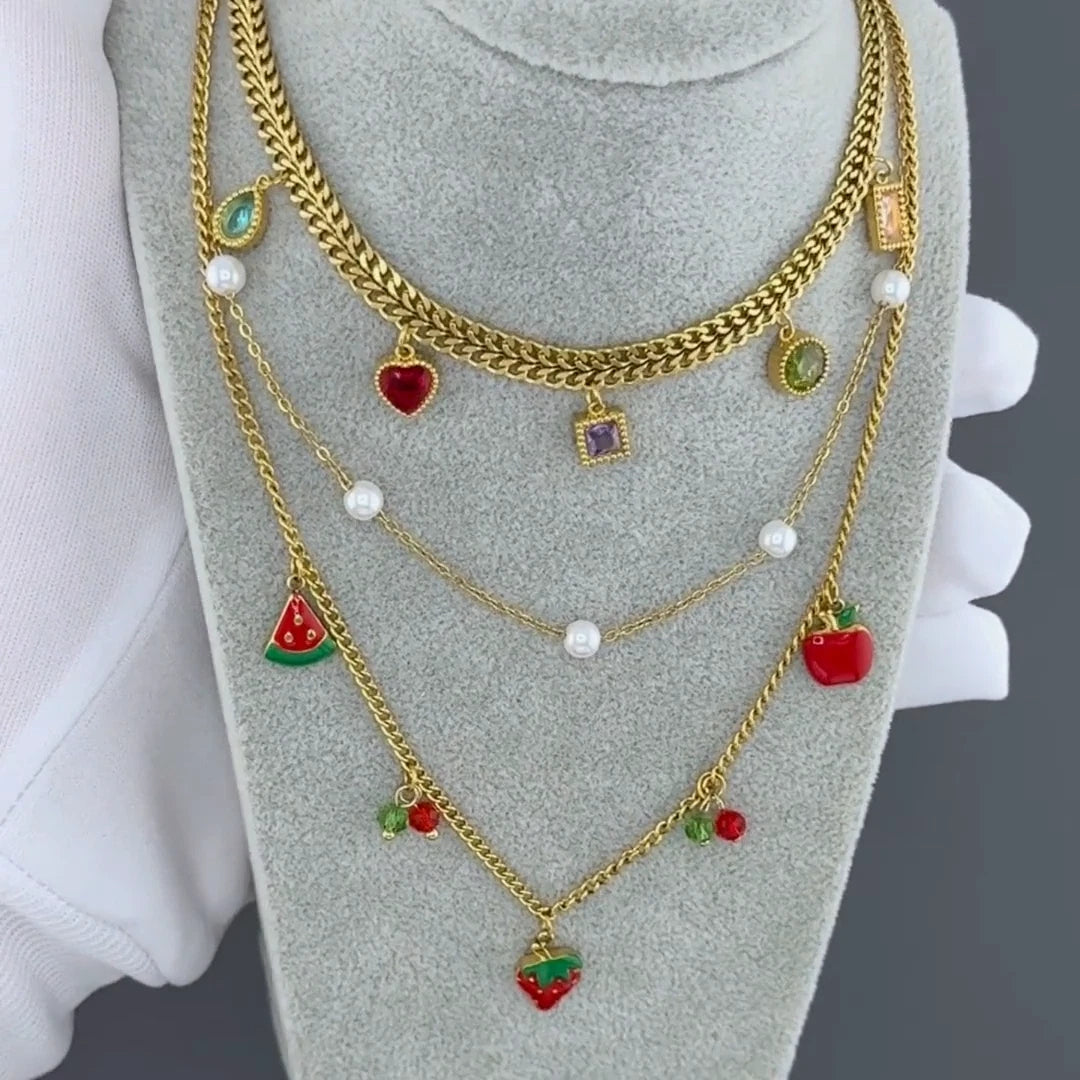 18K GOLD PLATED TITANIUM STEEL MULTICOLOUR CZ CHARM NECKLACE LADIES HER GIFT UK