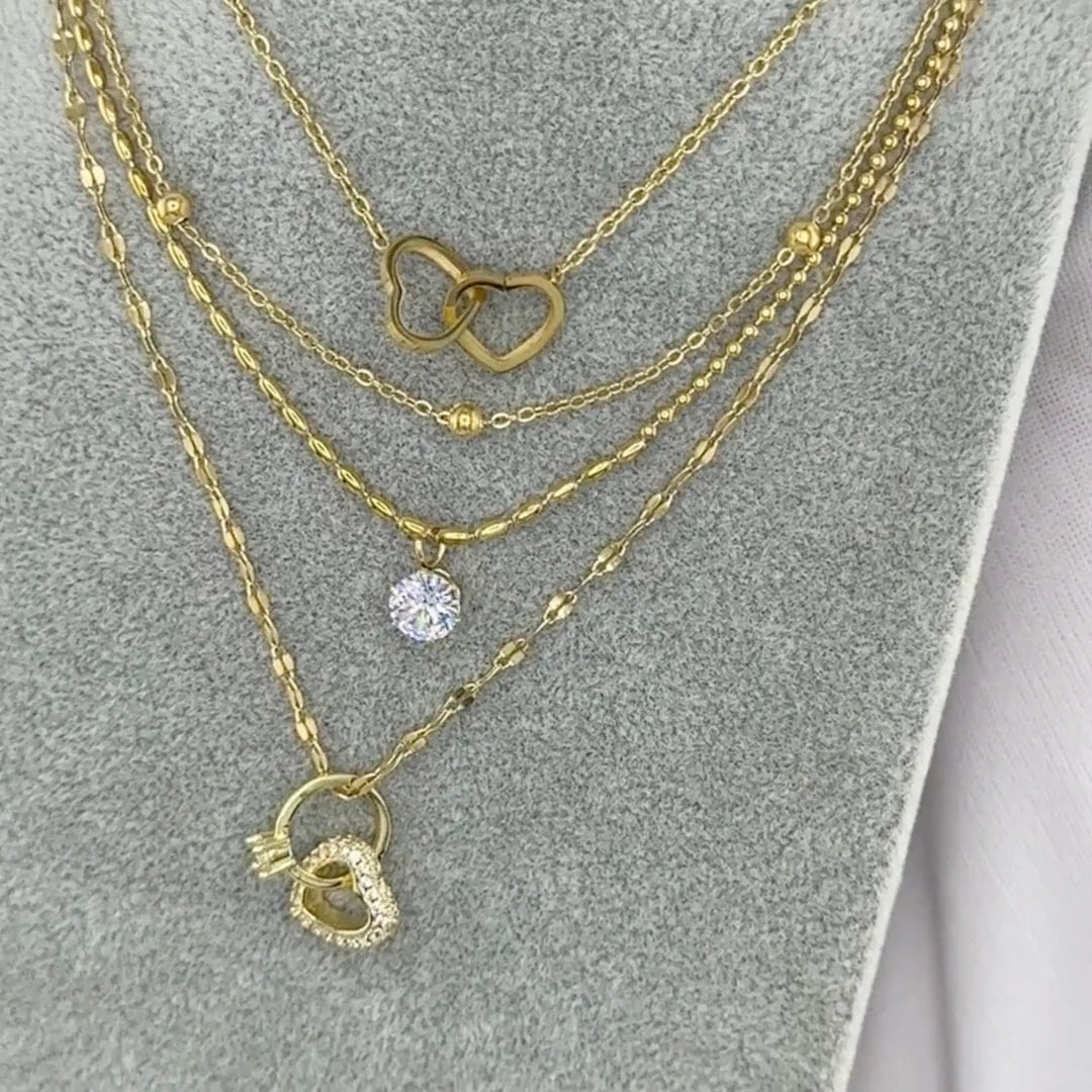 18K GOLD PLATED TITANIUM STEEL LADIES INTERLOCKING HEART NECKLACE WATERPROOF UK