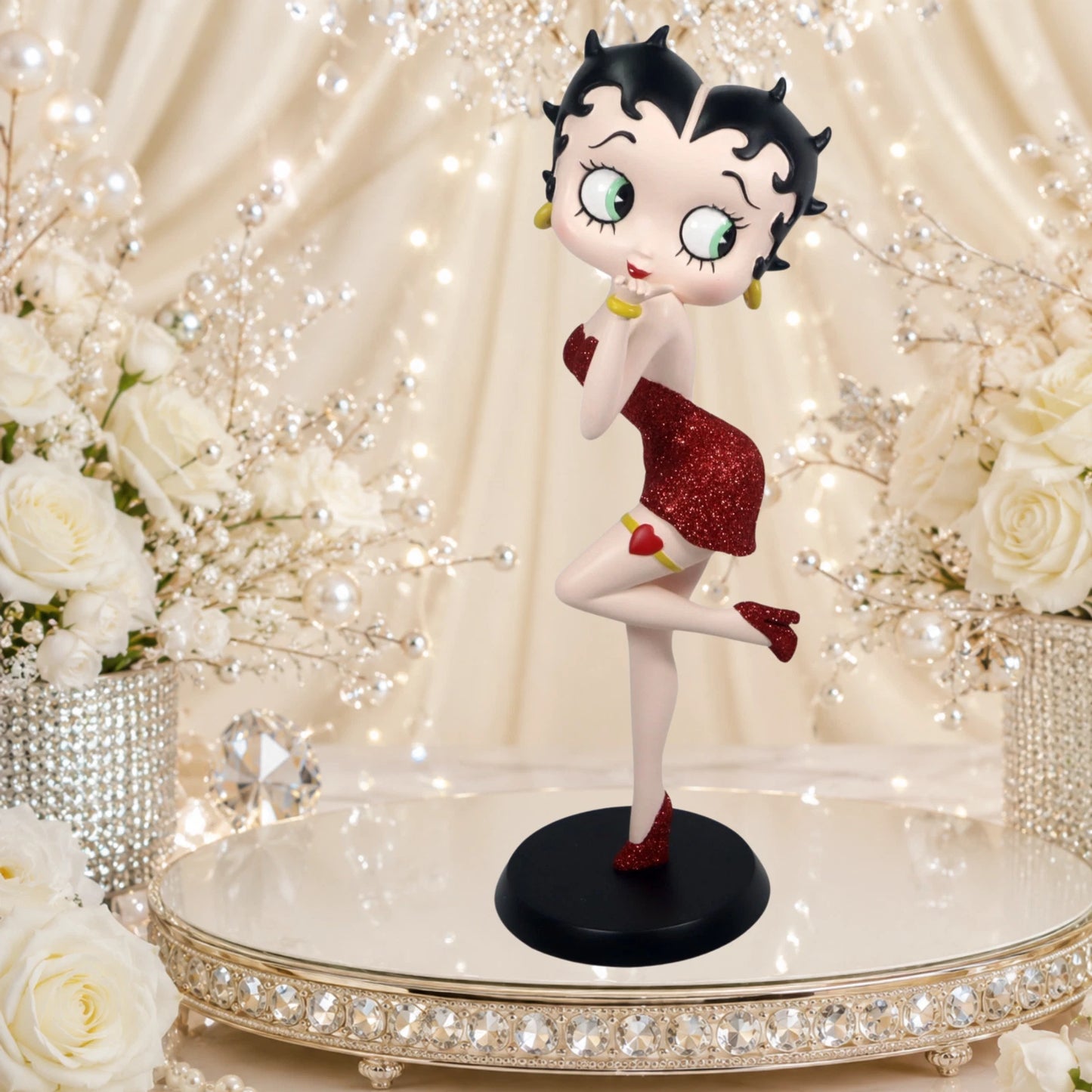 BETTY BOOP RED GLITTER DRESS FIGURINE BLOWING KISSES ORNAMENT GIFT 32CM DECOR UK STOCK