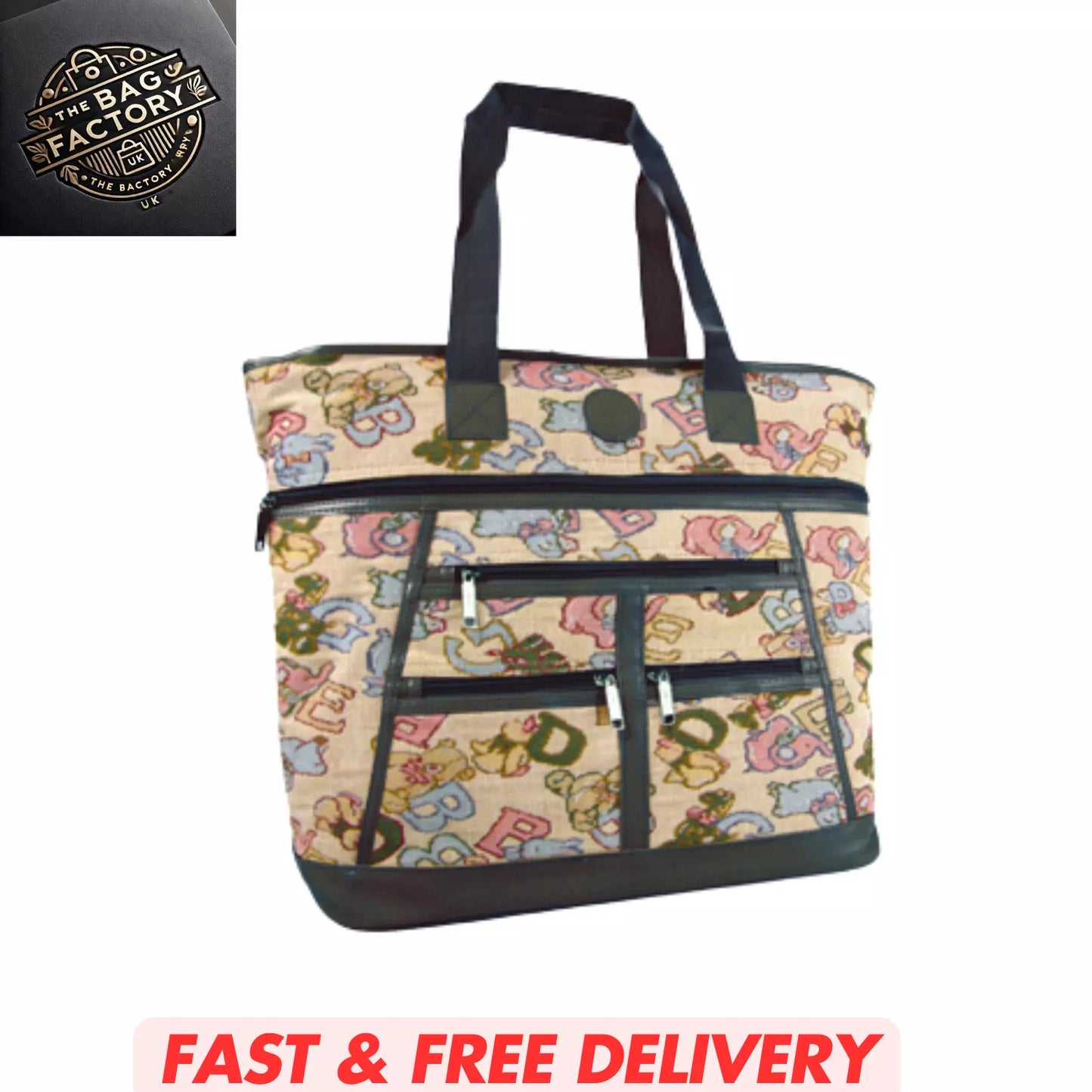 LARGE TAPESTRY SHOPPING BAG WITH ZIP MAIN COMPARTMENT MULTIPLE POCKETS SH104 UK STOCK