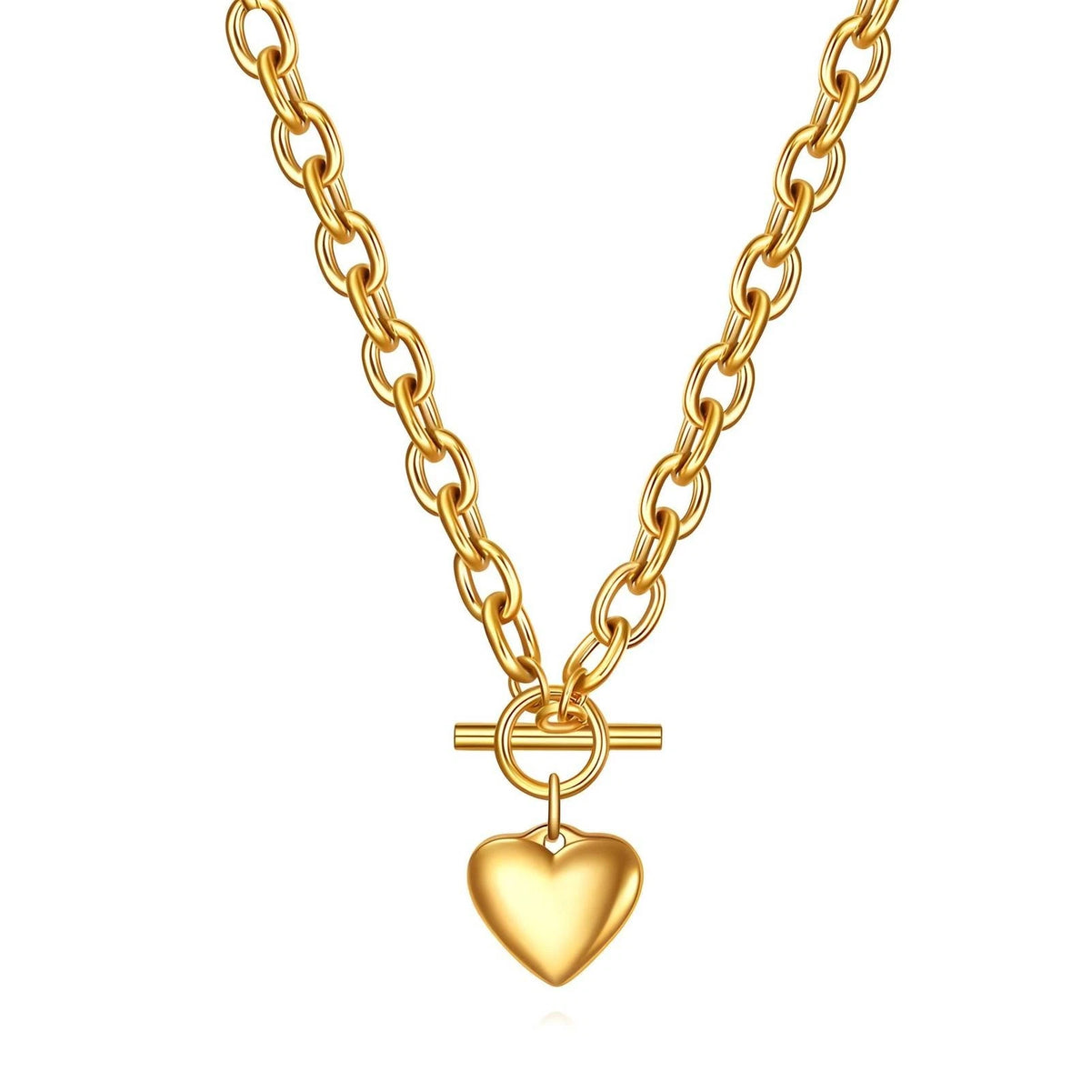 18K GOLD PLATED TITANIUM STEEL HEART PENDANT TOGGLE NECKLACE LADIES GIRLS GIFTUK