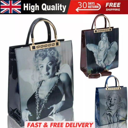 NEW WOMEN'S MARILYN MONROE 3D PATENT SHOULDER BAG SHOPPER TOP HANDLE HANDBAG UK STOCK
