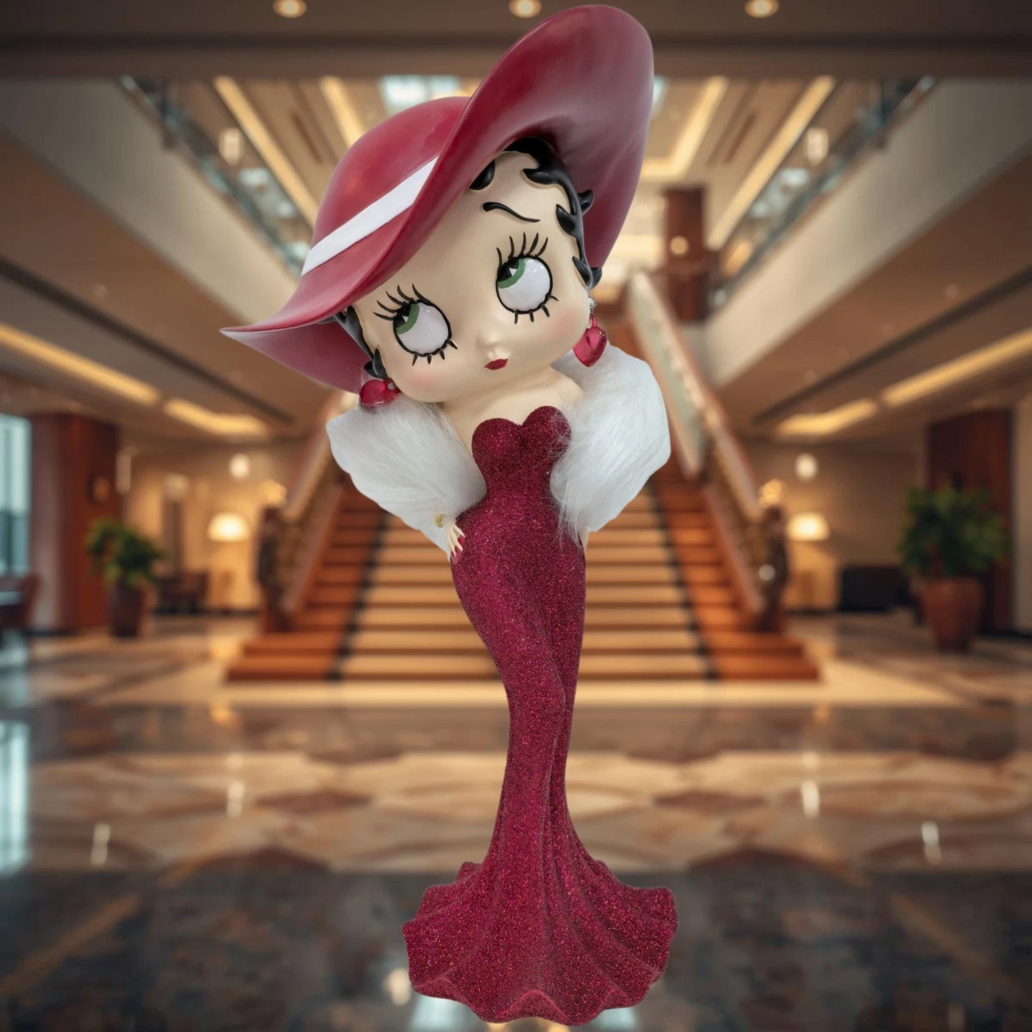NEW BETTY BOOP MADAME RED GLITTER HAT FUR STOLE FIGURINE ORNAMENT 30.5CM VINTAGE UK STOCK