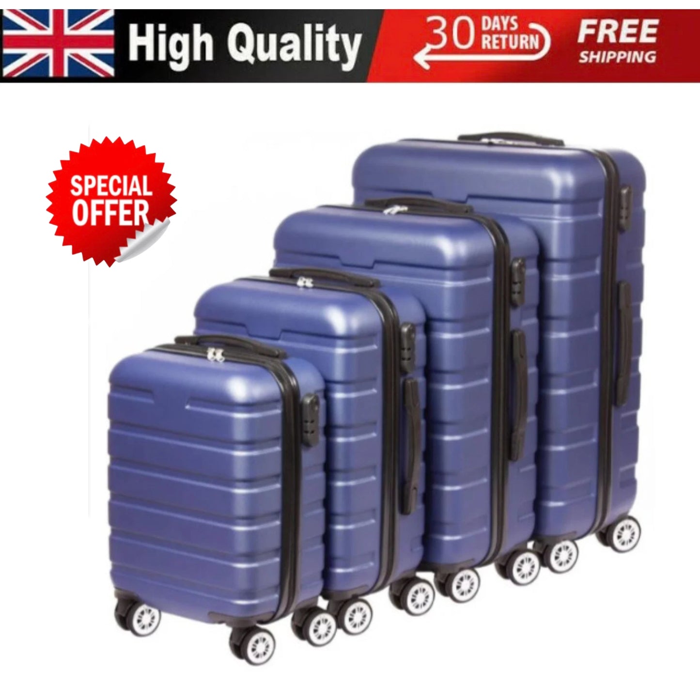 4 Wheel Hard Shell Luggage Set ABS Suitcases Large Medium Cabin Lightweight UK STOCK