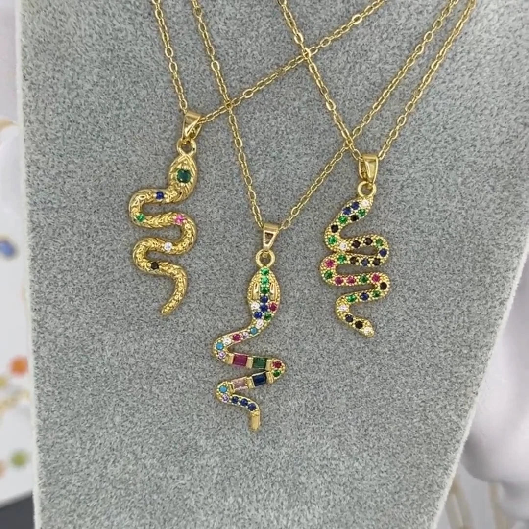 18K GOLD PLATED TITANIUM STEEL SNAKE NECKLACE MULTICOLOUR SERPENT PENDANT GIFT