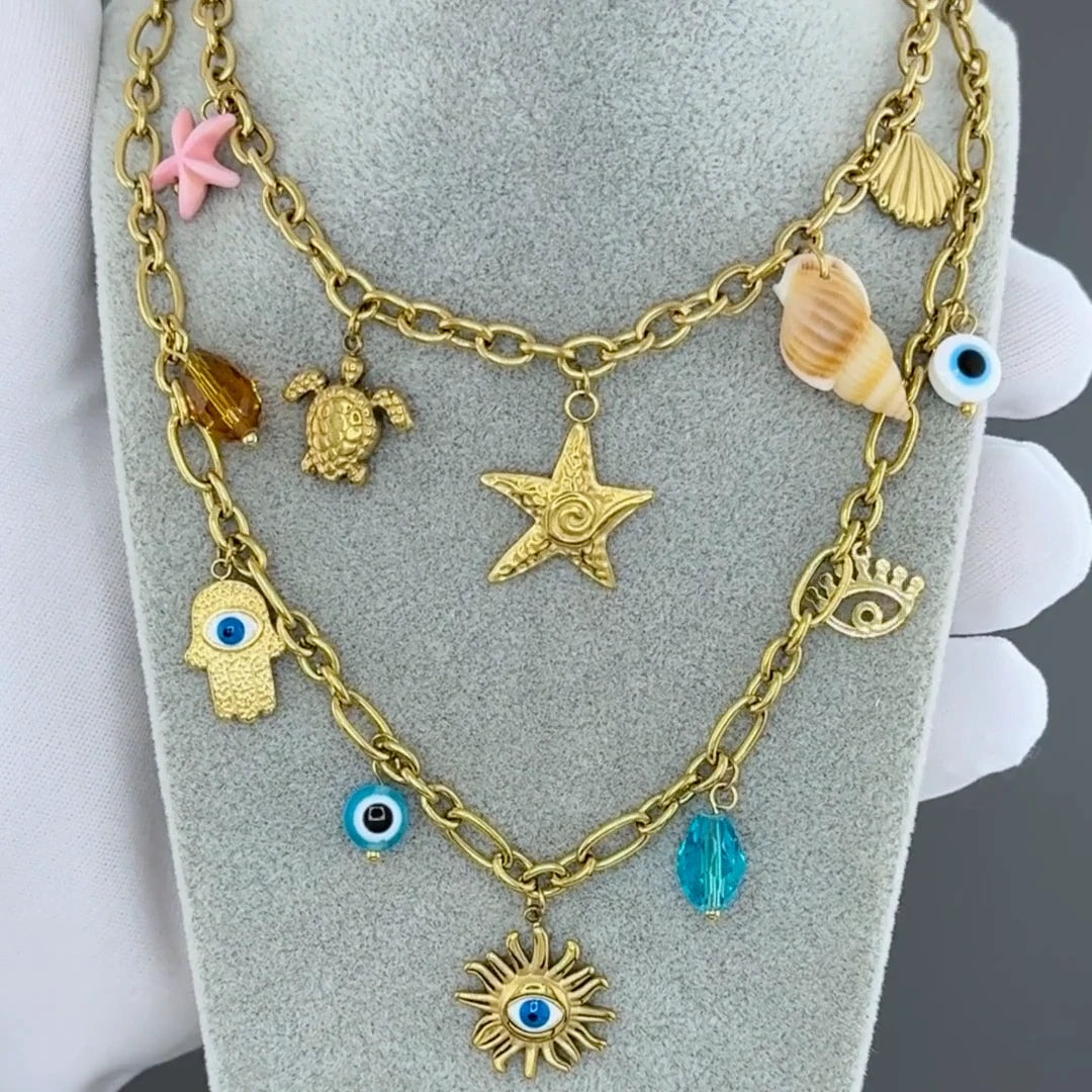 18K GOLD PLATED TITANIUM STEEL EVIL EYE CHARM PENDANT NECKLACE WATERPROOF GIFT  THE BAG FACTORY UK (2725) Business