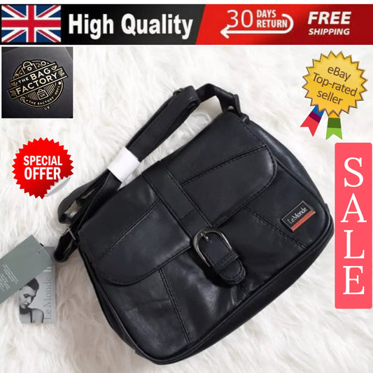 NEW LADIES GENUINE REAL LEATHER SHOULDER BAG MULTI POCKETS HANDBAG LT27 UK STOCK