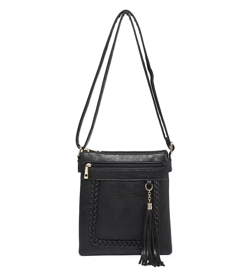 BOUTIQUE VEGAN LEATHER CROSSBODY BAG WOMEN'S TASSELS SHOULDER HANDBAG UK STOCK