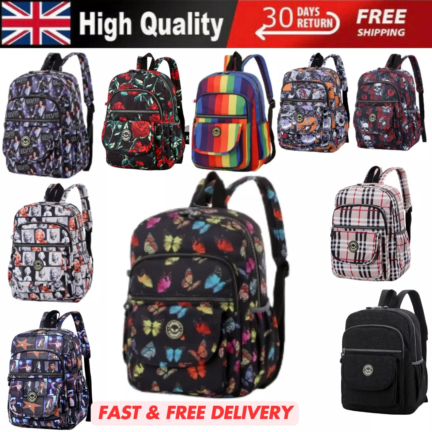 UNISEX BACKPACK GYM TRAVEL SCHOOL WOMEN'S SHOULDER RUCKSACK BAG LIGHTWEIGHT KB