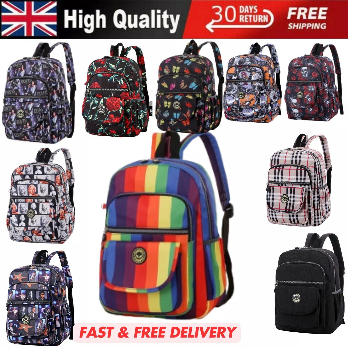 UNISEX BACKPACK GYM TRAVEL SCHOOL WOMEN'S SHOULDER RUCKSACK BAG LIGHTWEIGHT KB