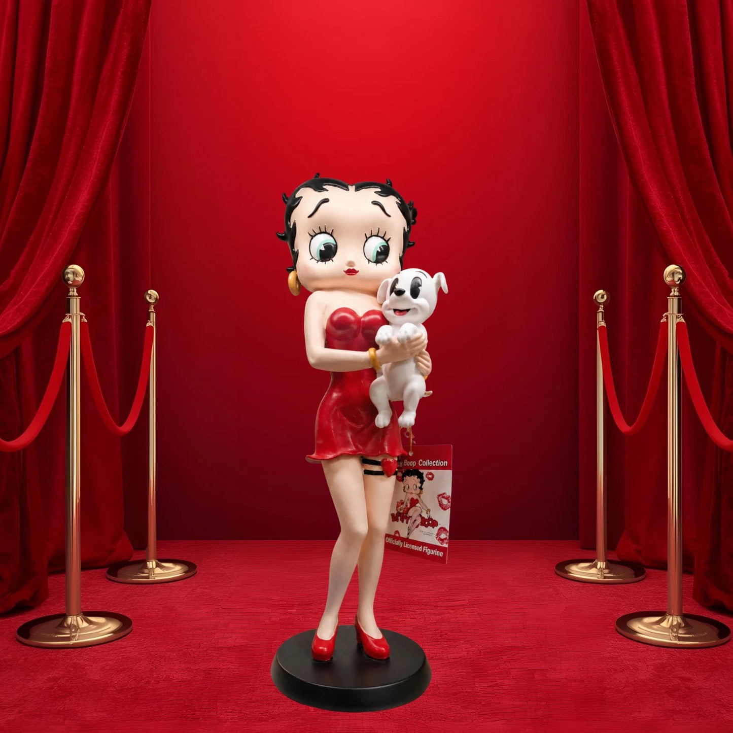 BETTY BOOP RED DRESS FIGURINE HOLDING DOG GARTER COLLECTIBLE ORNAMENT VINTAGE UK STOCK