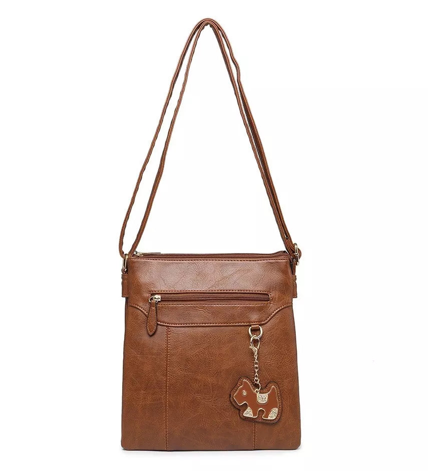 BOUTIQUE VEGAN LEATHER CROSSBODY/SHOULDER WOMEN'S DOG-BAG CHARM HANDBAG UK STOCK