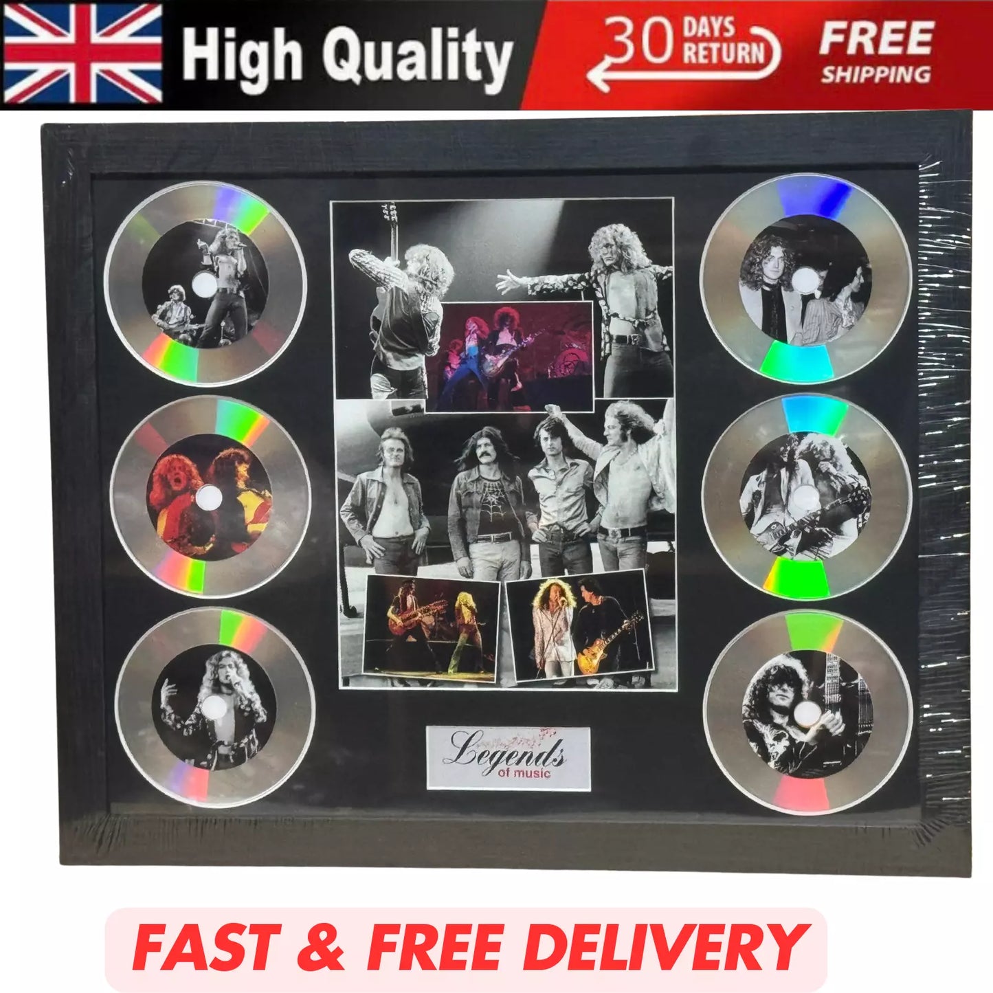LED ZEPPELIN MEMORABILIA FRAMED PICTURE PRESENTATION DISC SET LEGENDS MUSIC UK STOCK